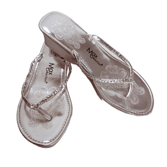 Max Collection Wedge Thong Sandals with Sequined Accent, Slip-on Shoes, Sandal - Picture 8 of 12
